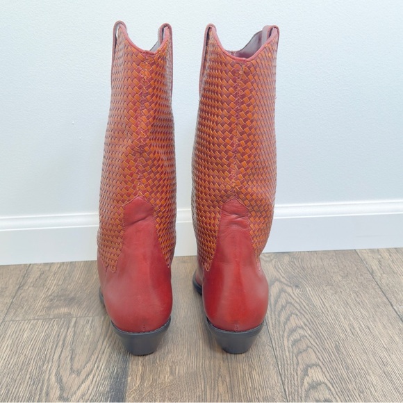 LL Bean Dingo Red/Brown Braided Leather Western Pull On Boots Size 8M - Picture 6 of 9